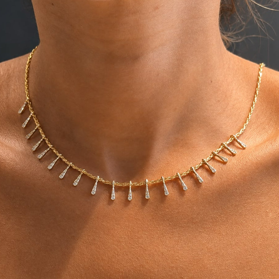 Necklace with White Pave Drops