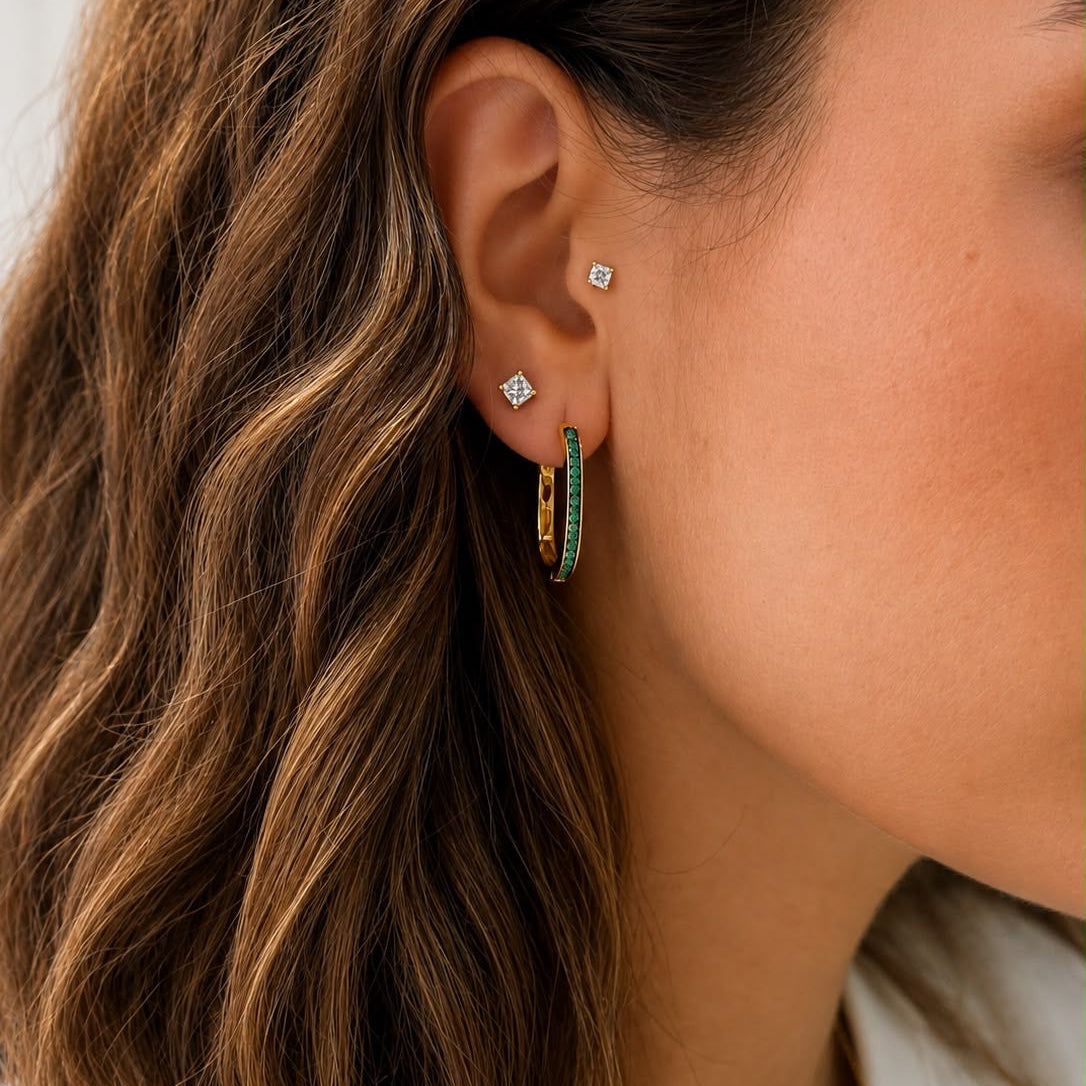 Emerald Elongated Hoops