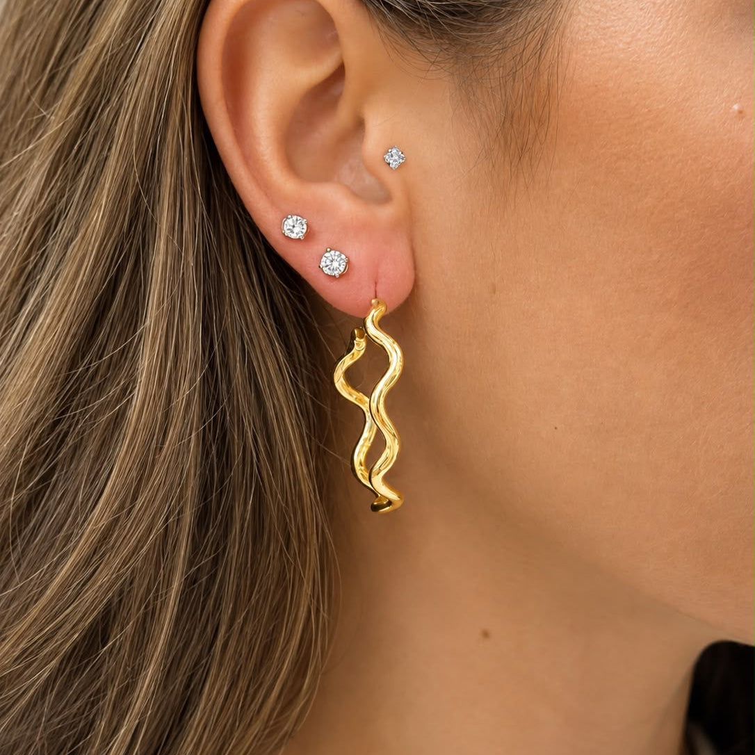 Wavy Yellow Gold Hoops