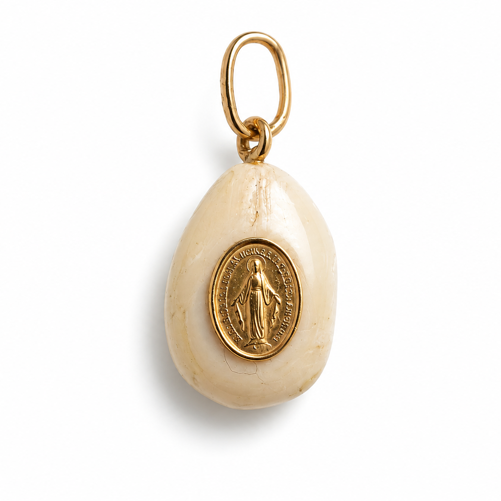 Virgin Mary Icon On Pearl Pendant