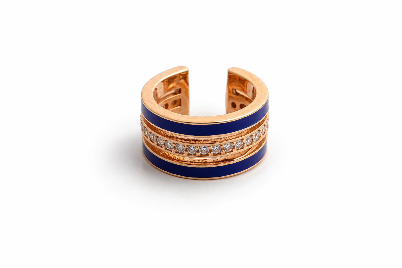 One Side Rose Cuff with Blue Enamel