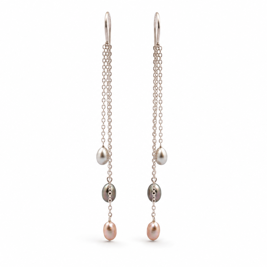 Triple Pearl Dangle Earrings