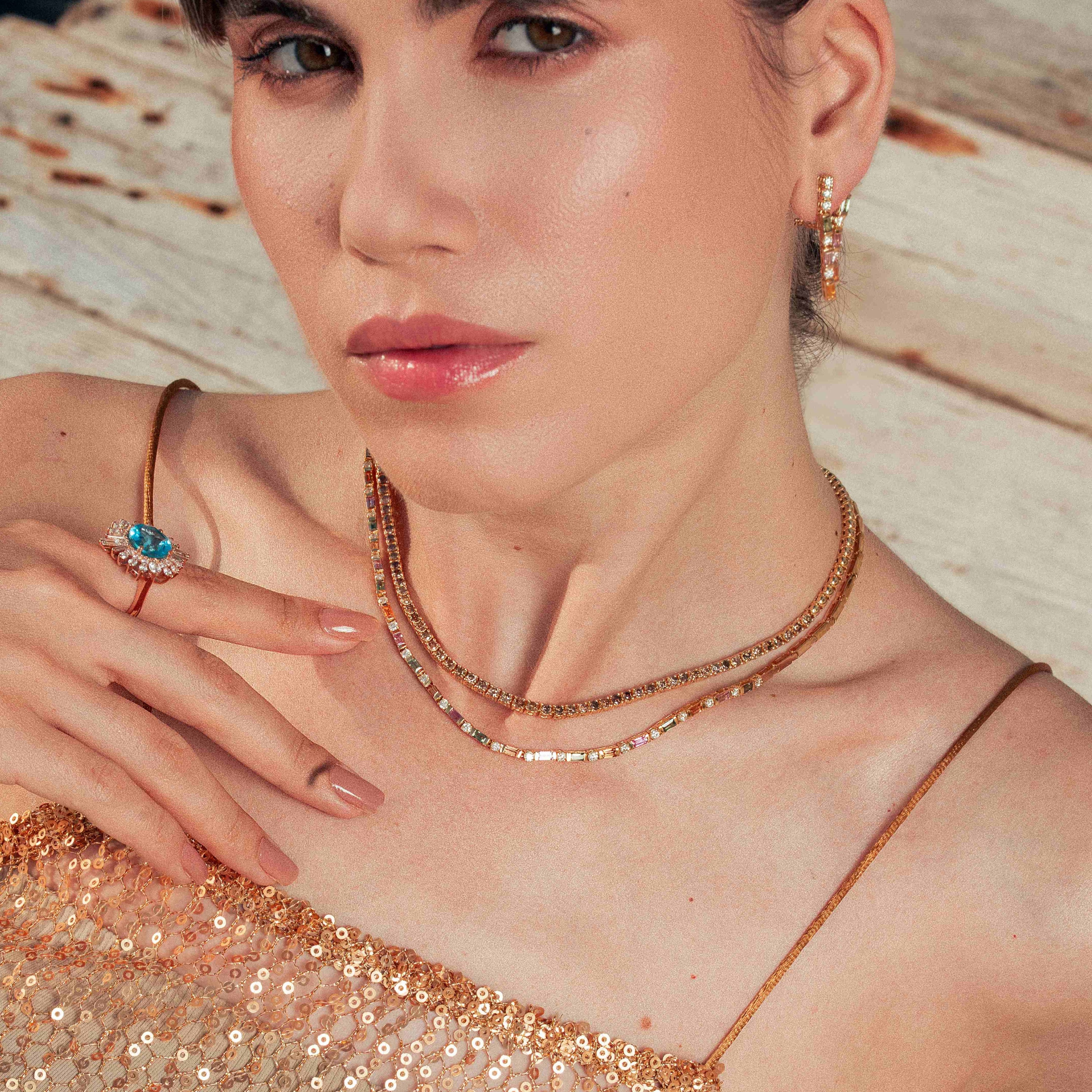 Baguette Necklace with Colored Sapphires