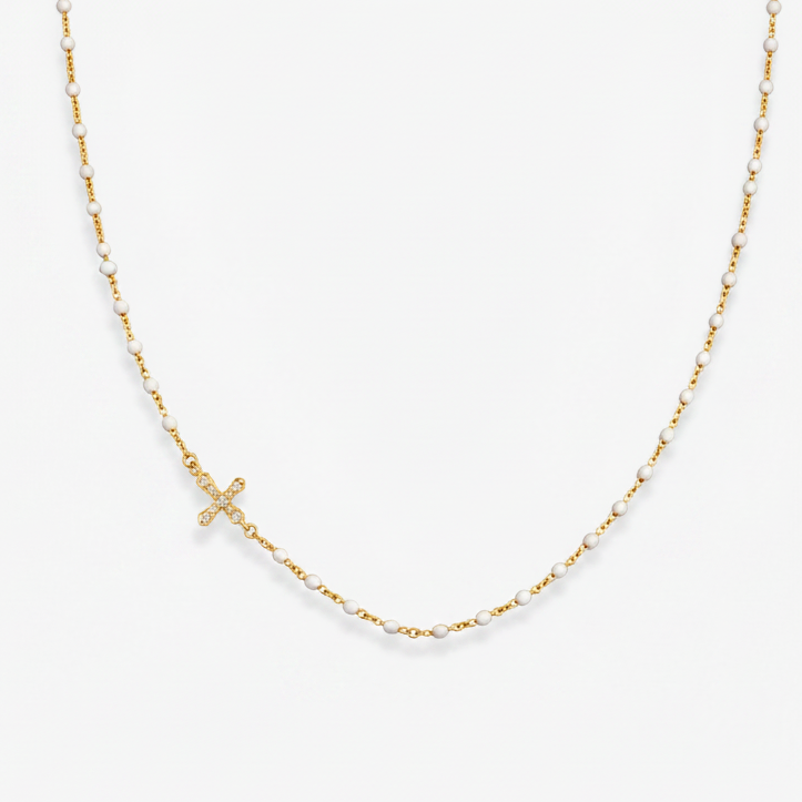 White Enamel Cross Necklace
