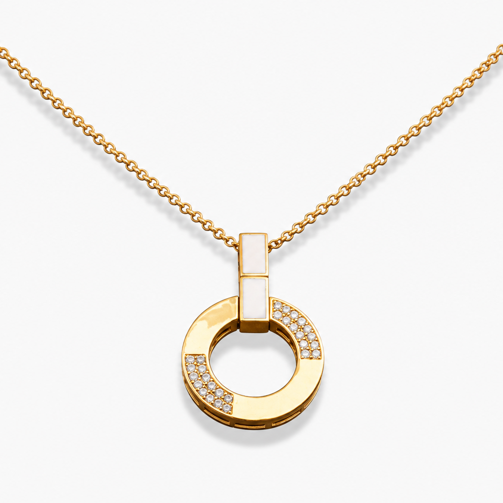 Golden Circle with White Enamel Pendant