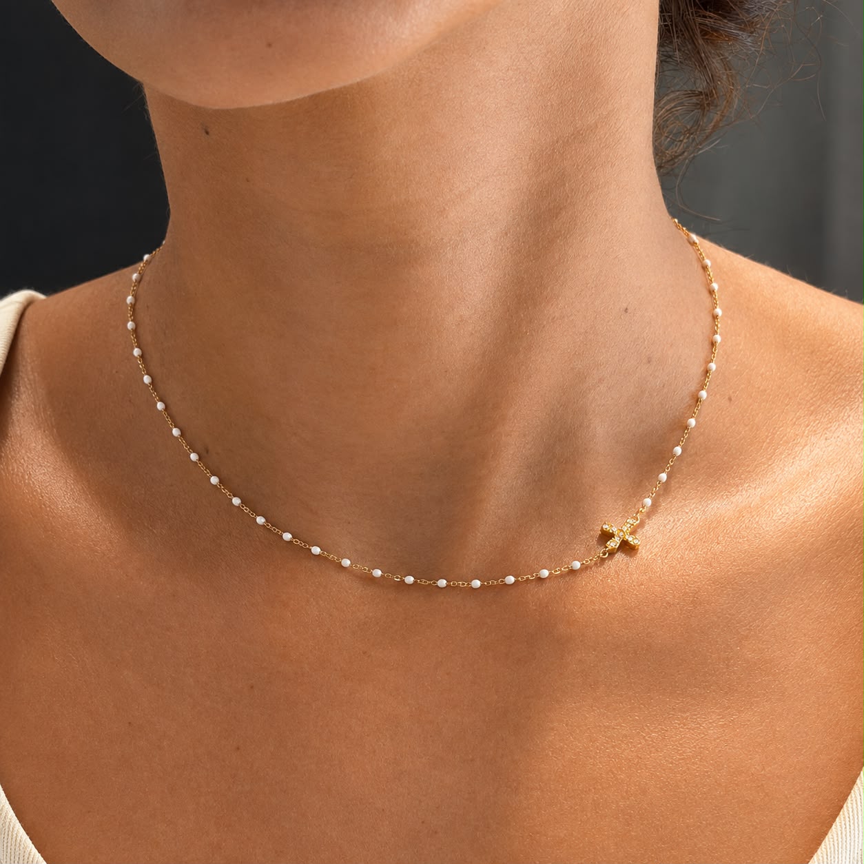 White Enamel Cross Necklace