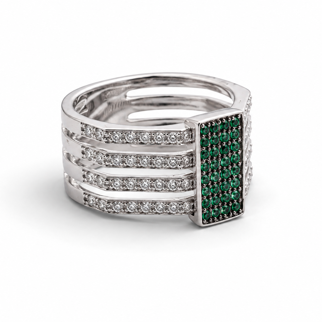 Ring with Pave Emeralds