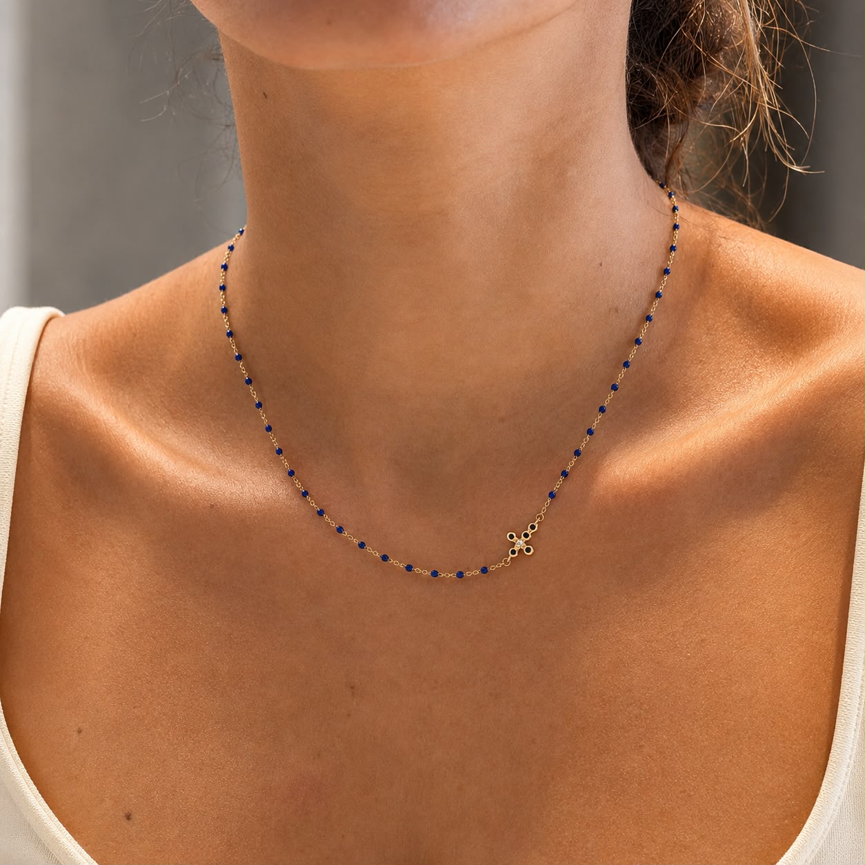Blue Enamel Cross Necklace