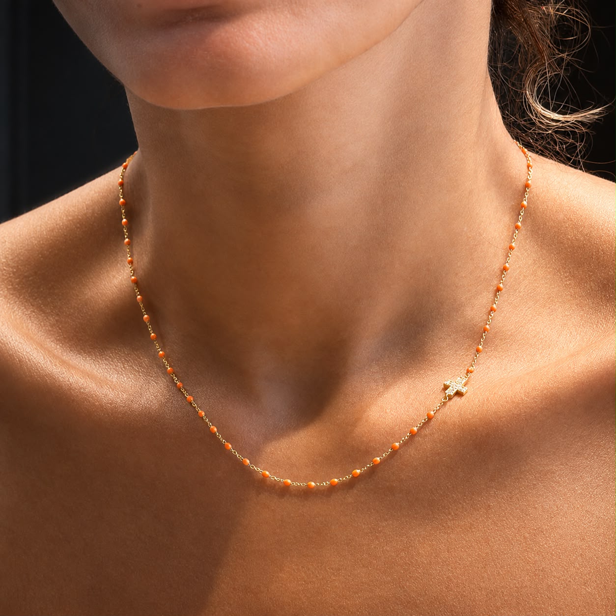 Coral Enamel Cross Necklace