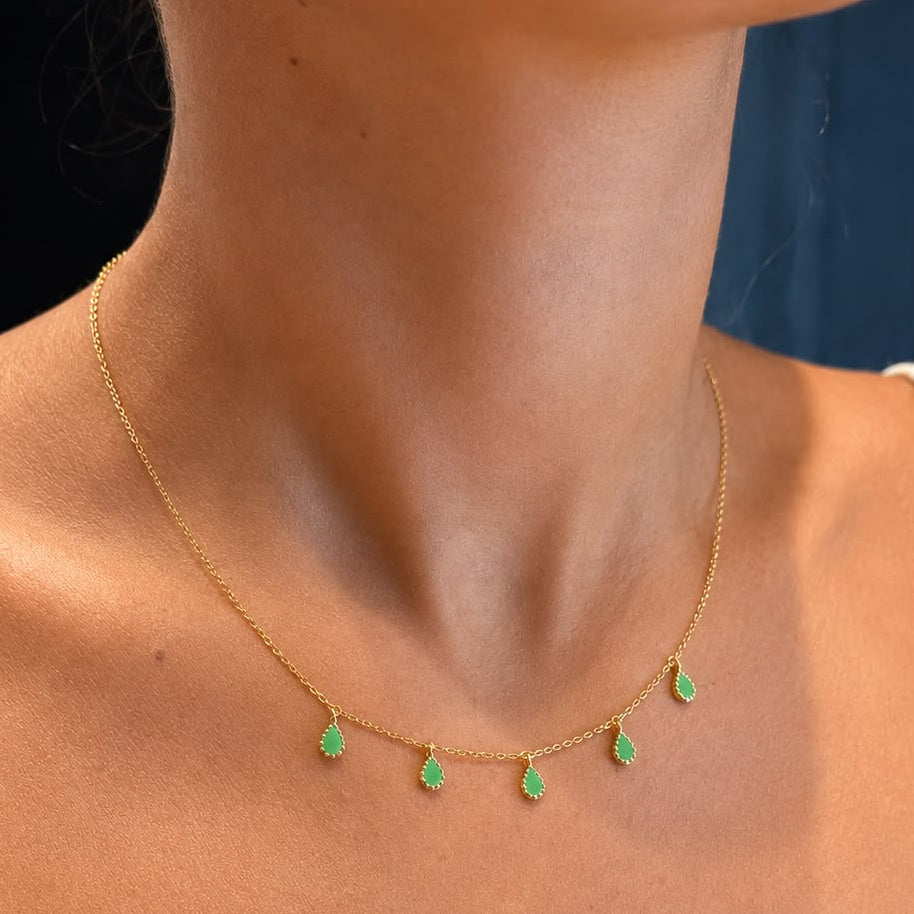 Hanging Green Drops Gold Pendant