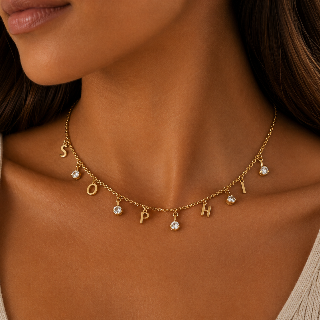 Diamond & Letters Necklace