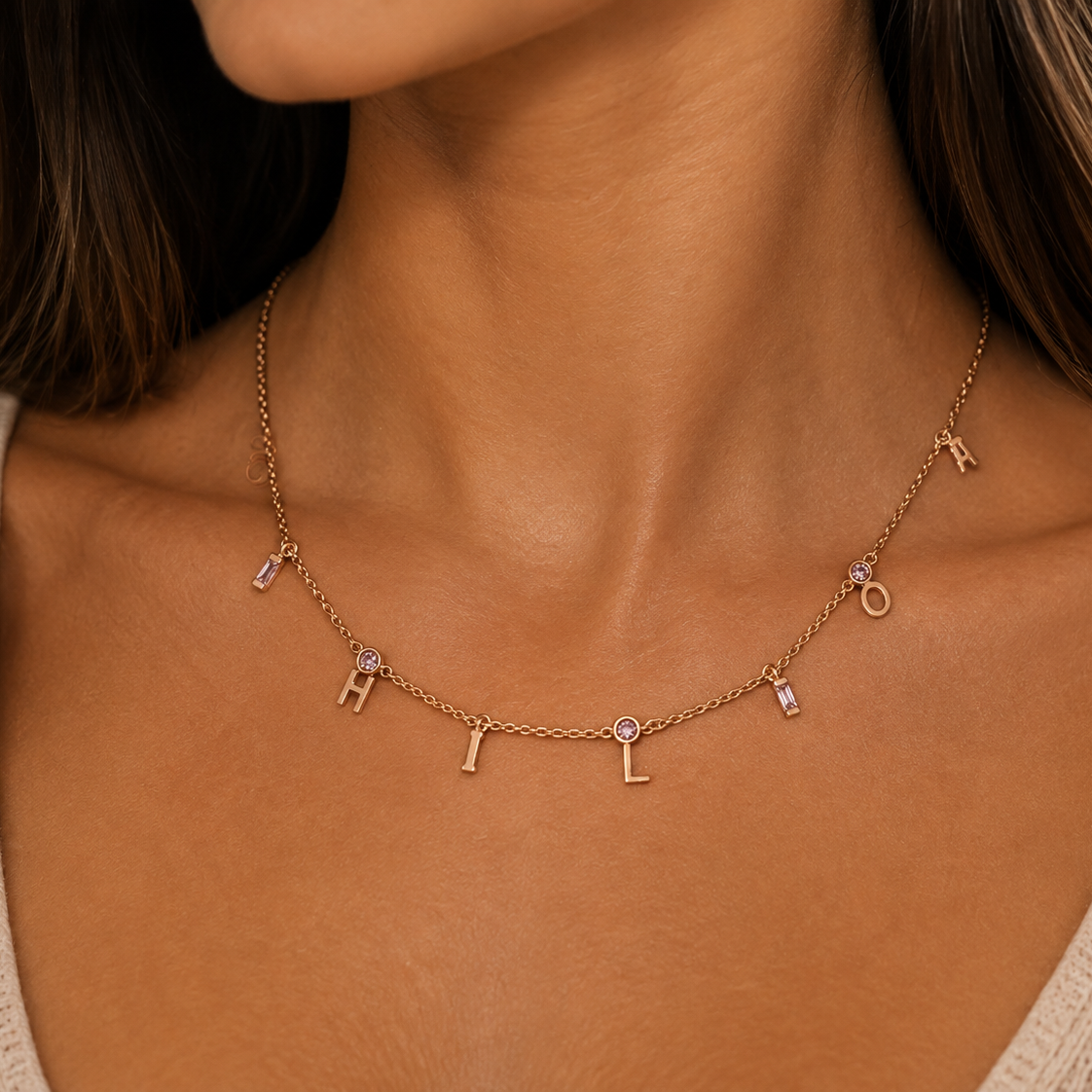 Sapphire & Letters Necklace