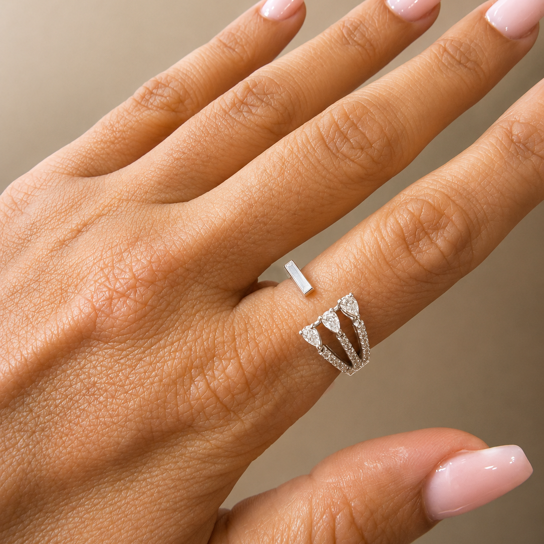 Open Ring Pearshape Trio
