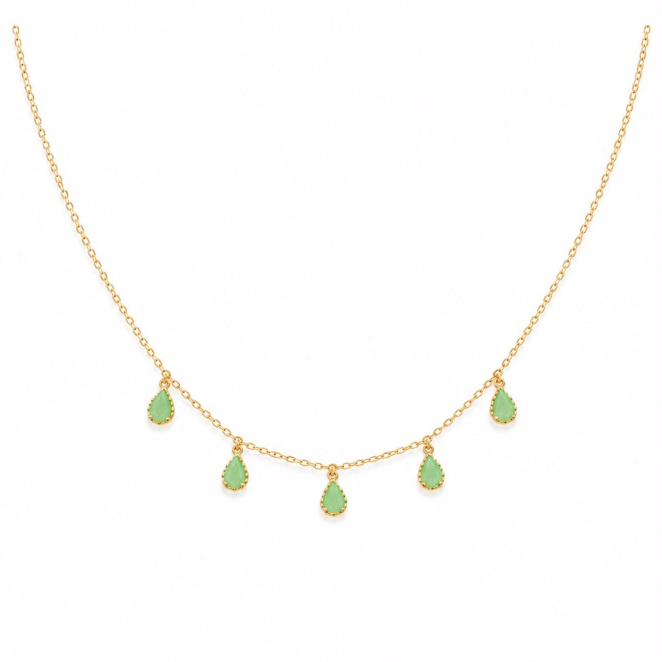 Hanging Green Drops Gold Pendant