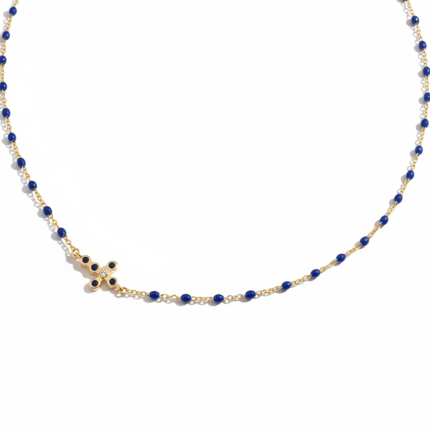 Blue Enamel Cross Necklace