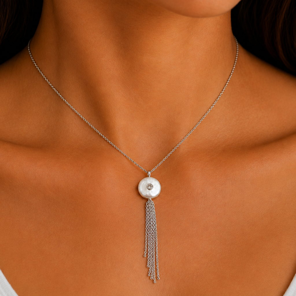 Pearl Necklace with Dangling Chains