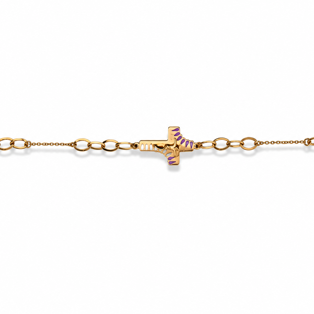 Purple Enamel Cross Bracelet