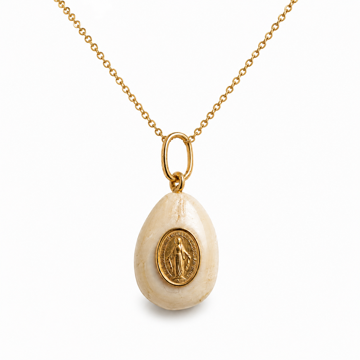 Virgin Mary Icon On Pearl Pendant