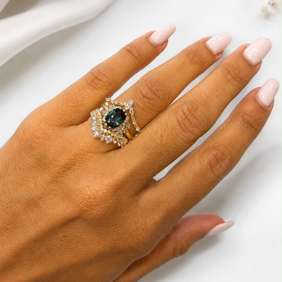 Teal Sapphire Stack Solitaire Ring