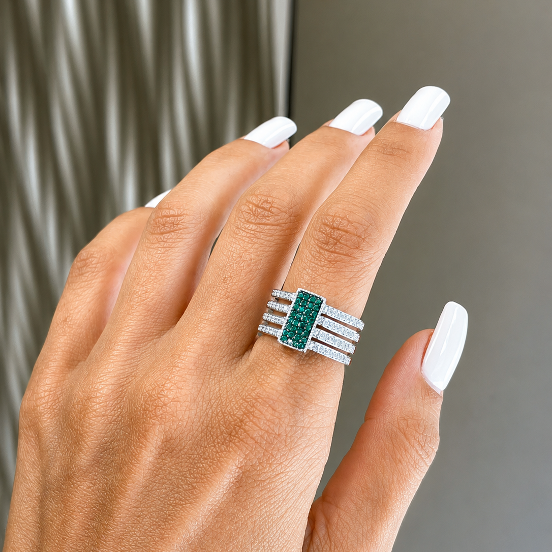 Ring with Pave Emeralds