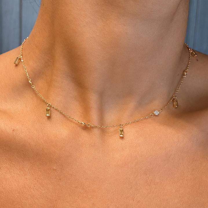 6-Motif Baguette Sapphires Necklace
