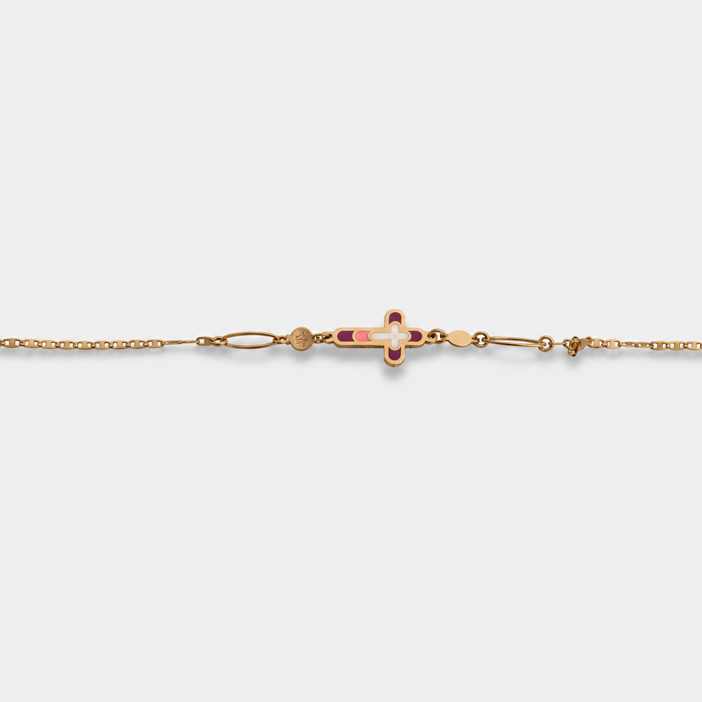 Pink Enamel Cross Bracelet