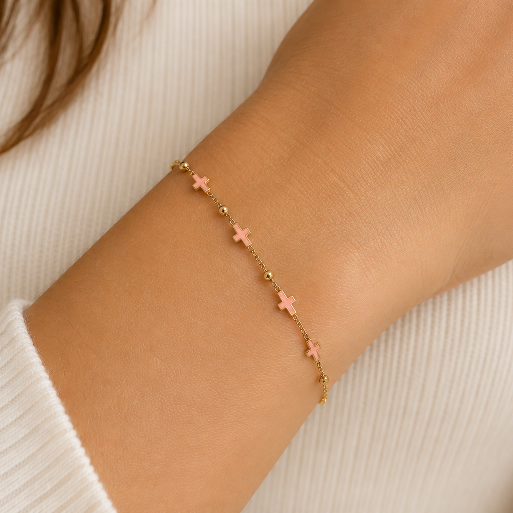 Crosses Pink Enamel Bracelet