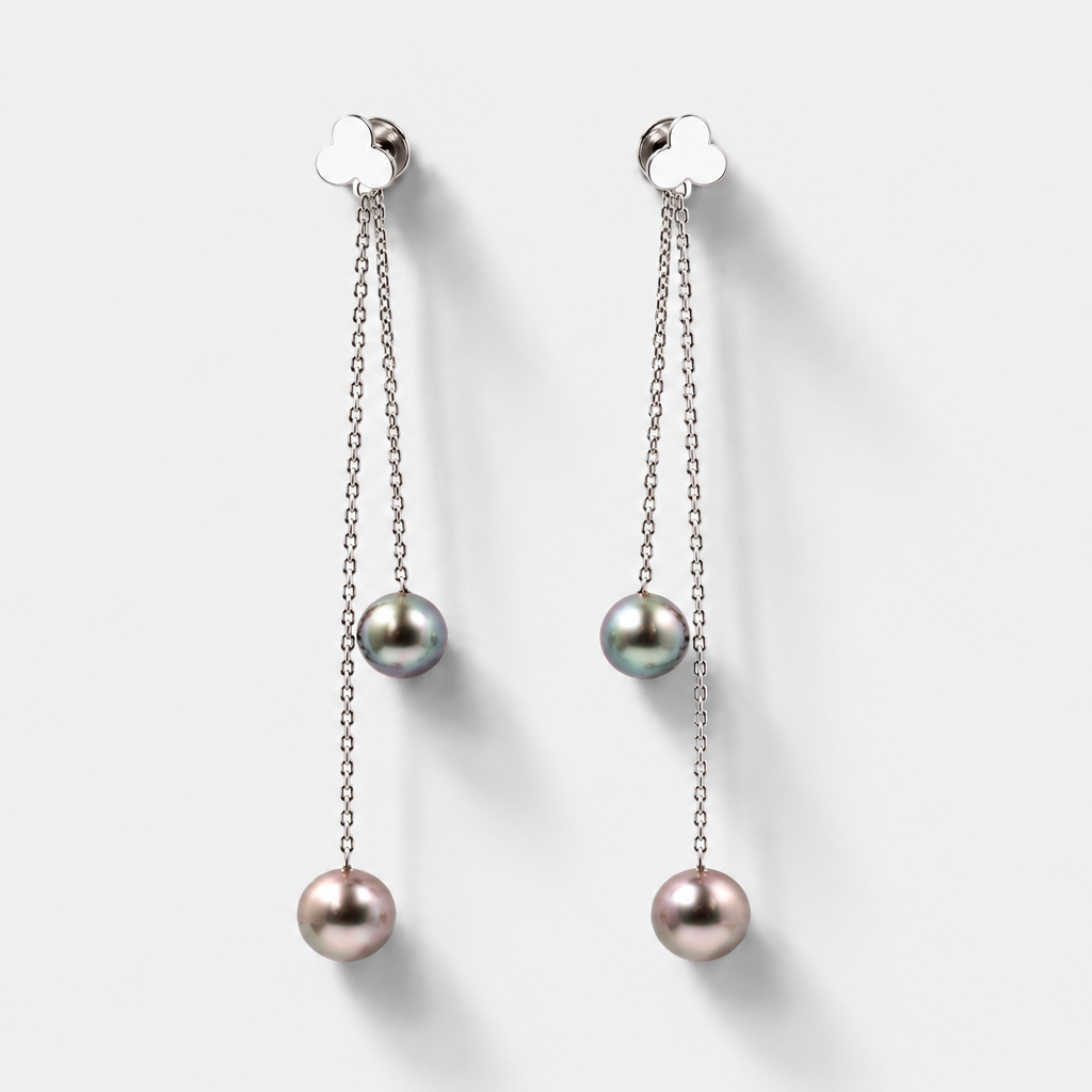 Double Pearl Dangle Earrings