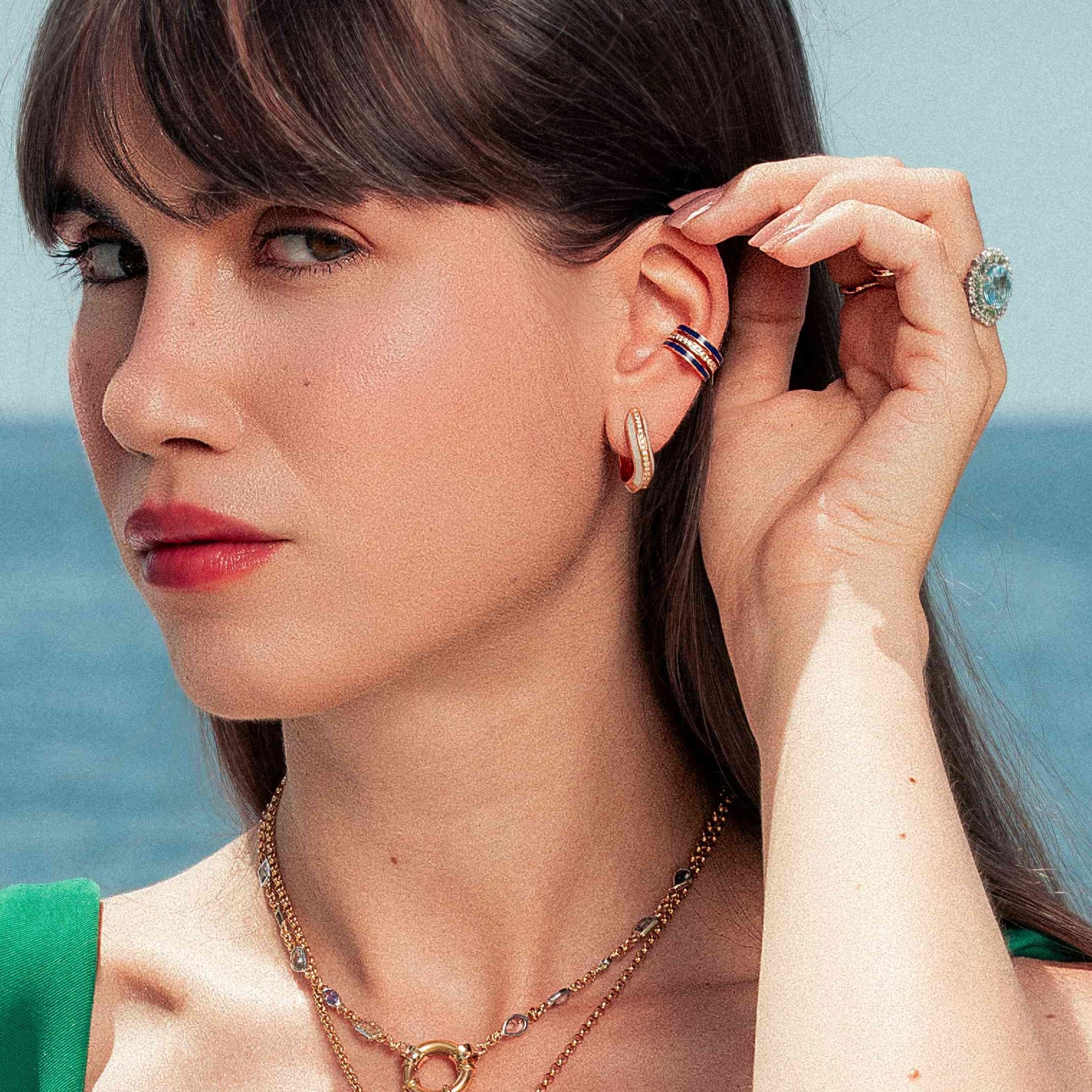 One Side Rose Cuff with Blue Enamel