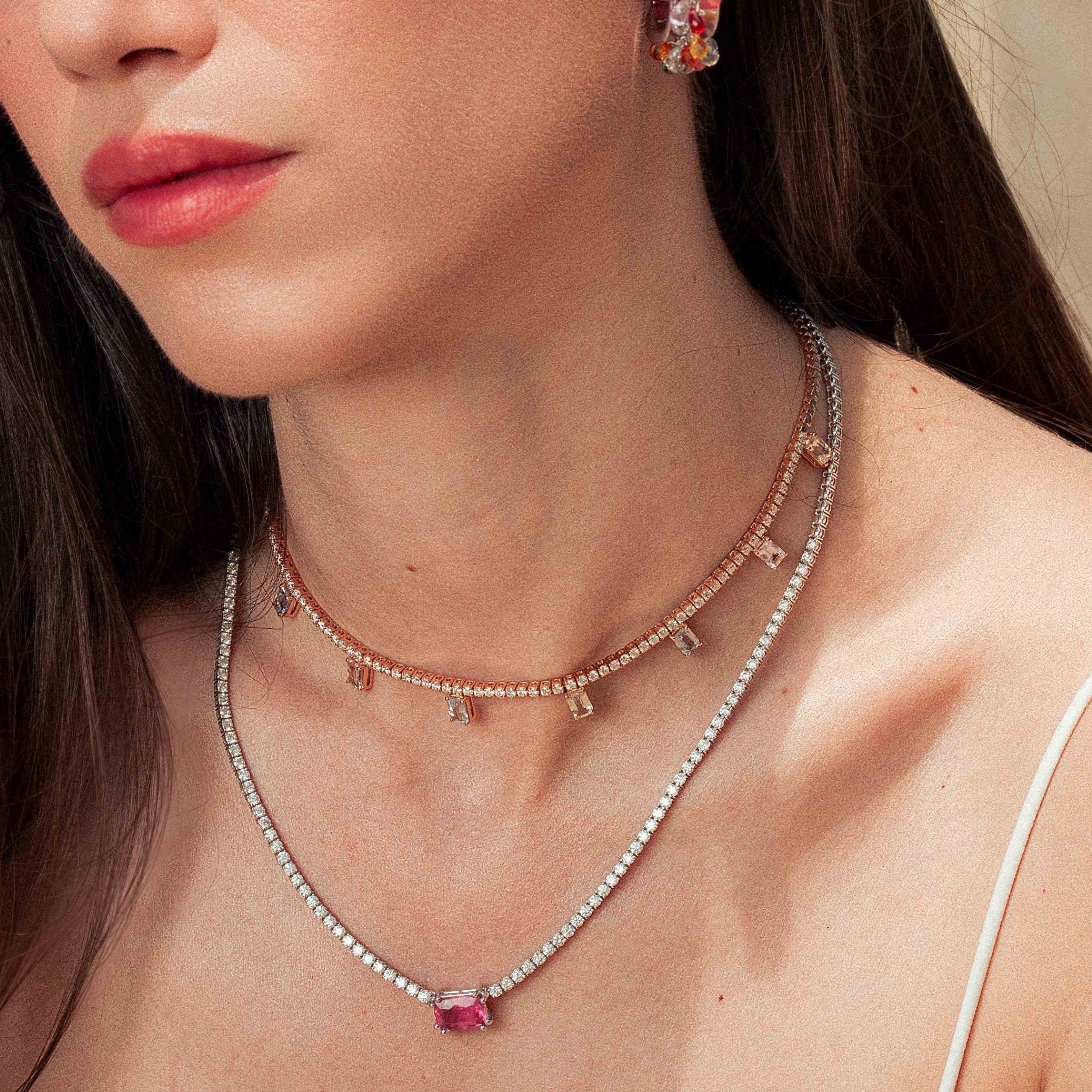Tennis Necklace with Tourmaline Center