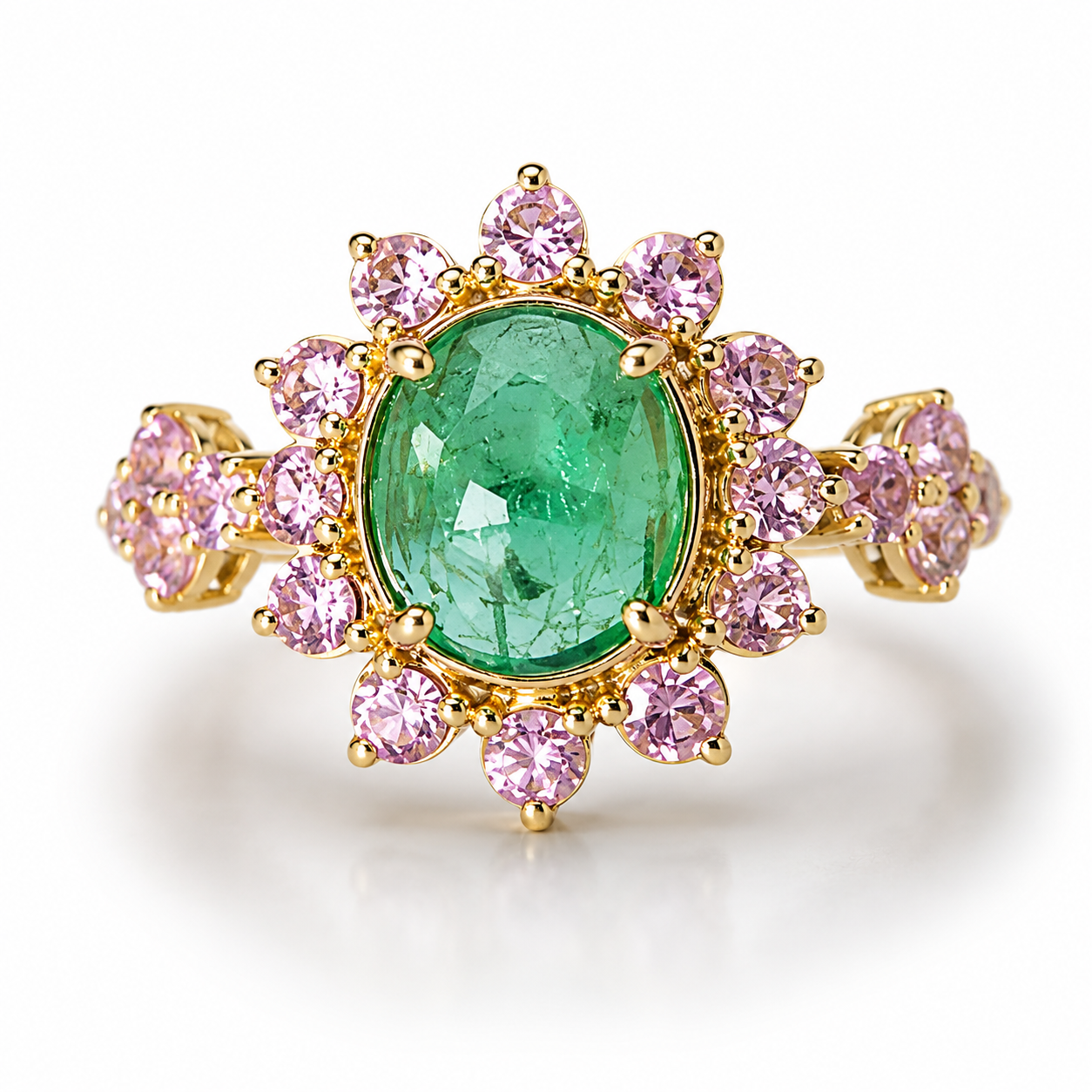 Cabochon Emerald and Pink Sapphires Ring