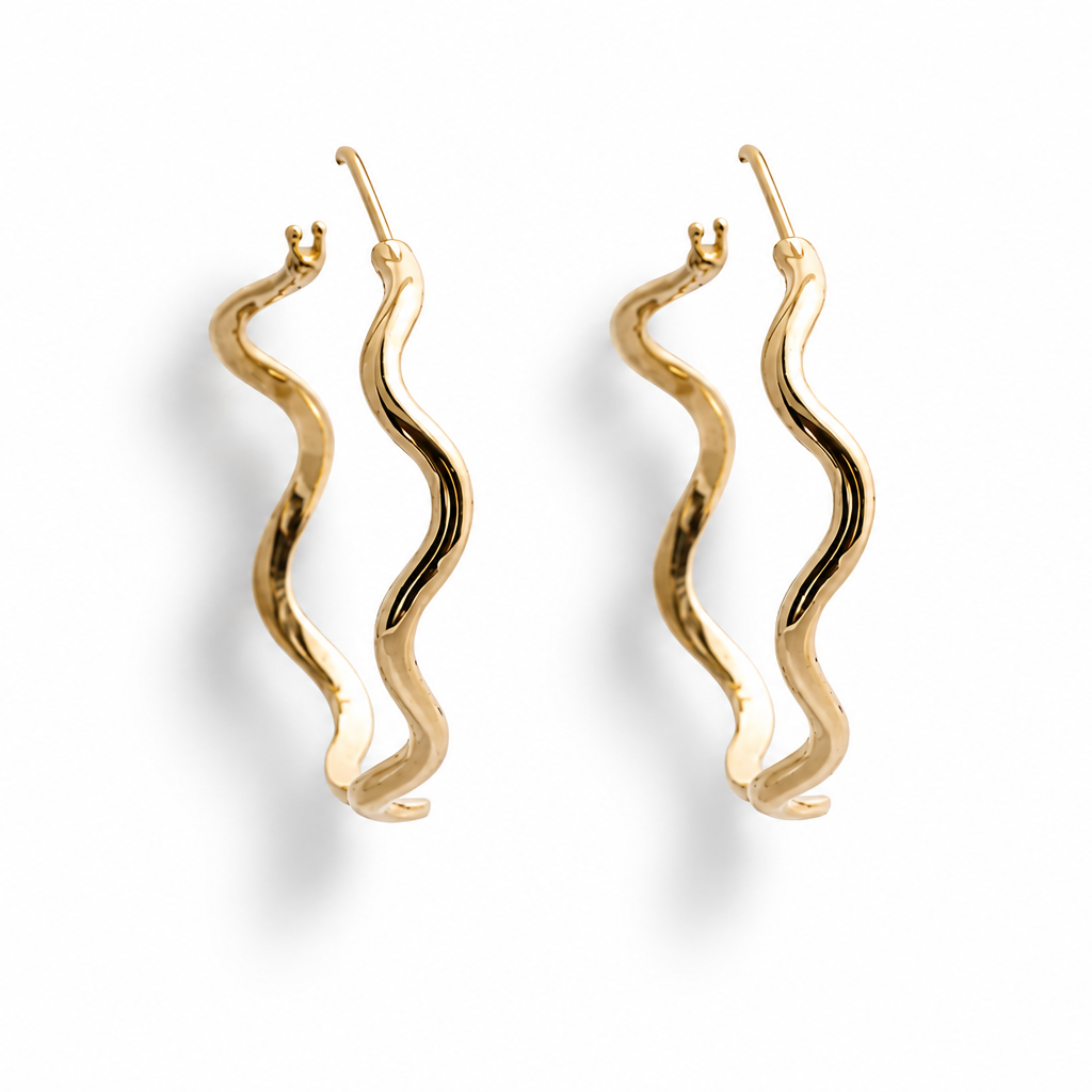 Wavy Yellow Gold Hoops
