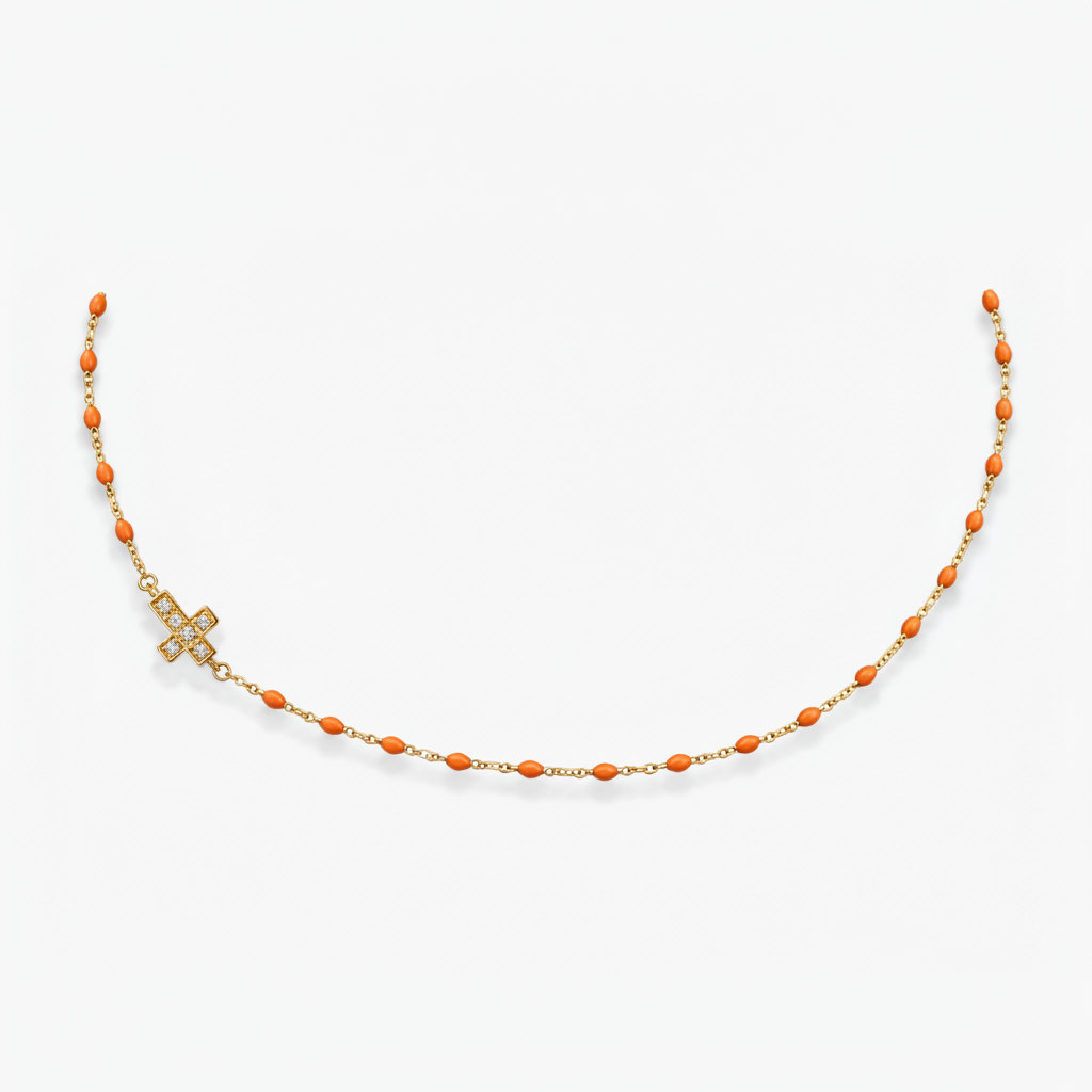 Coral Enamel Cross Necklace
