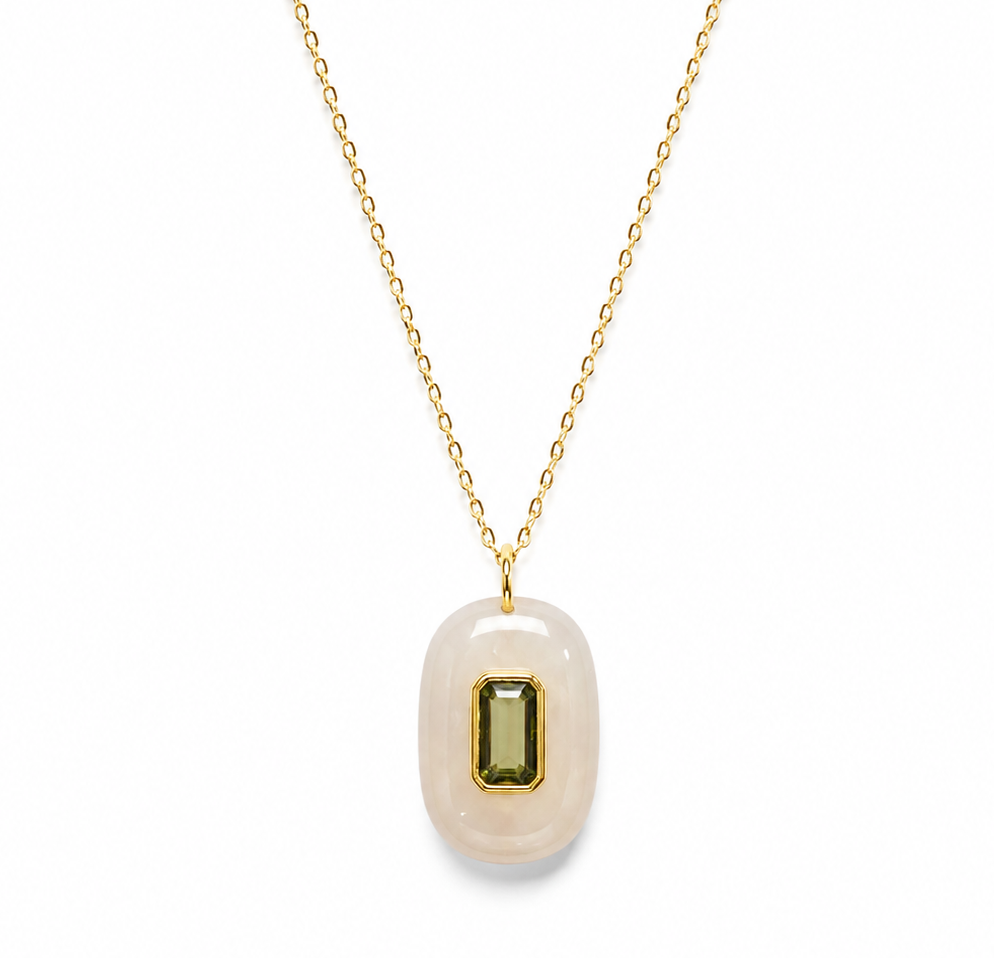 Quartz Necklace with Peridot Stone
