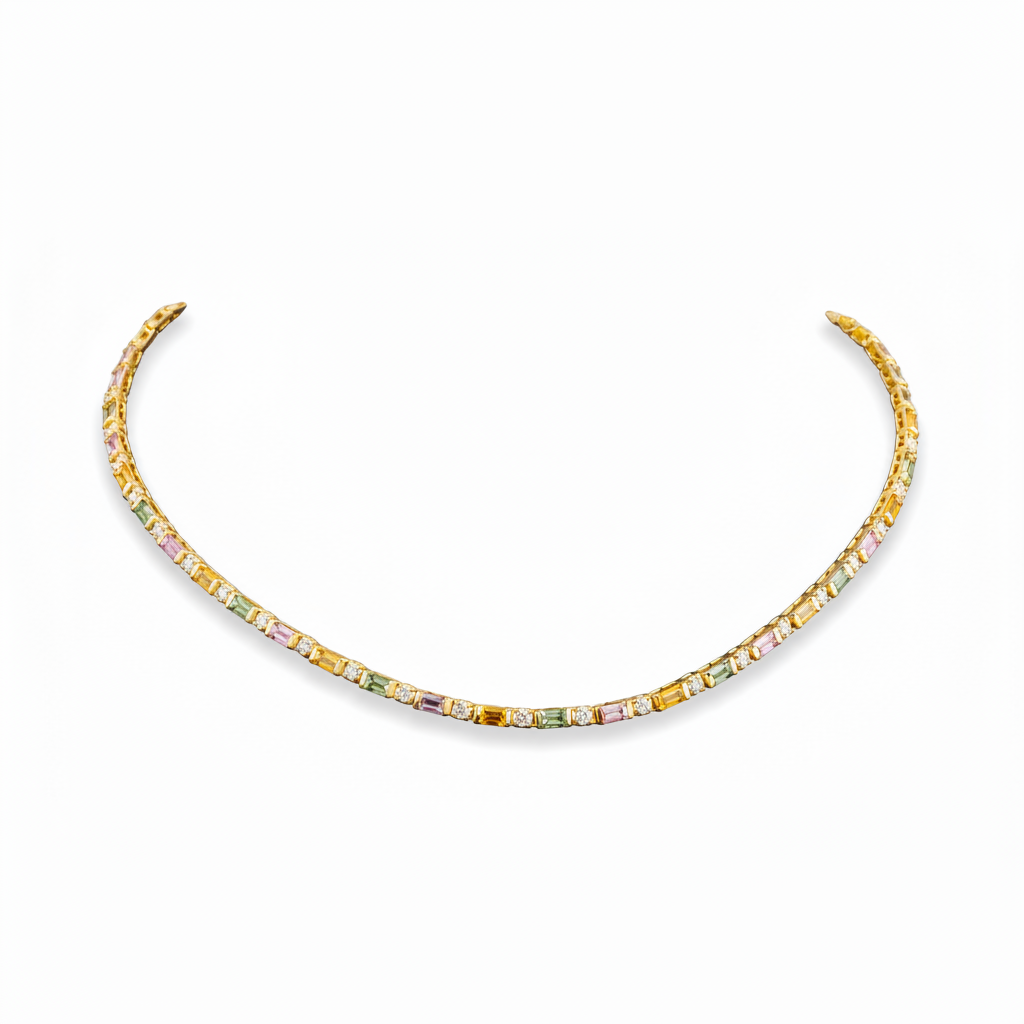 Baguette Necklace with Colored Sapphires