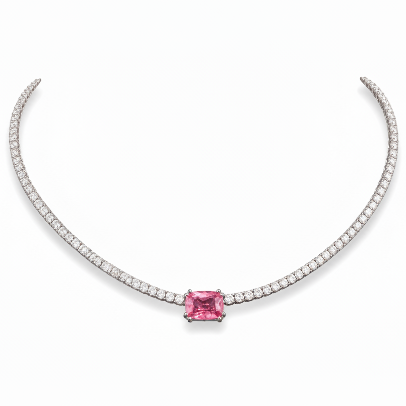 Tennis Necklace with Tourmaline Center