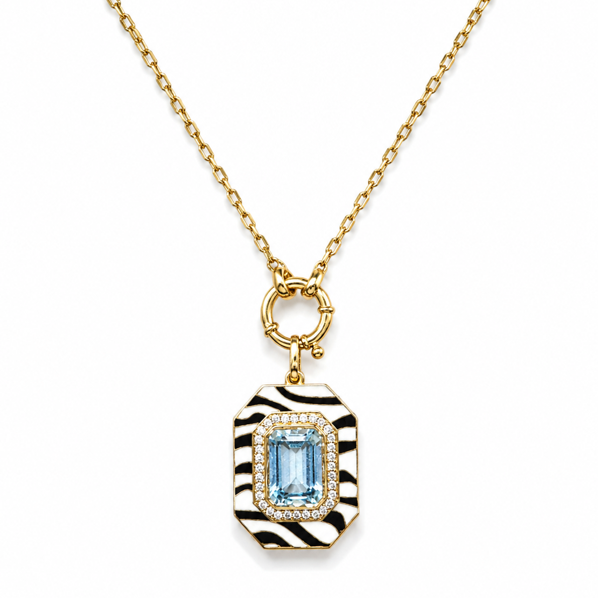Blue Topaz With Striped Enamel Pendant
