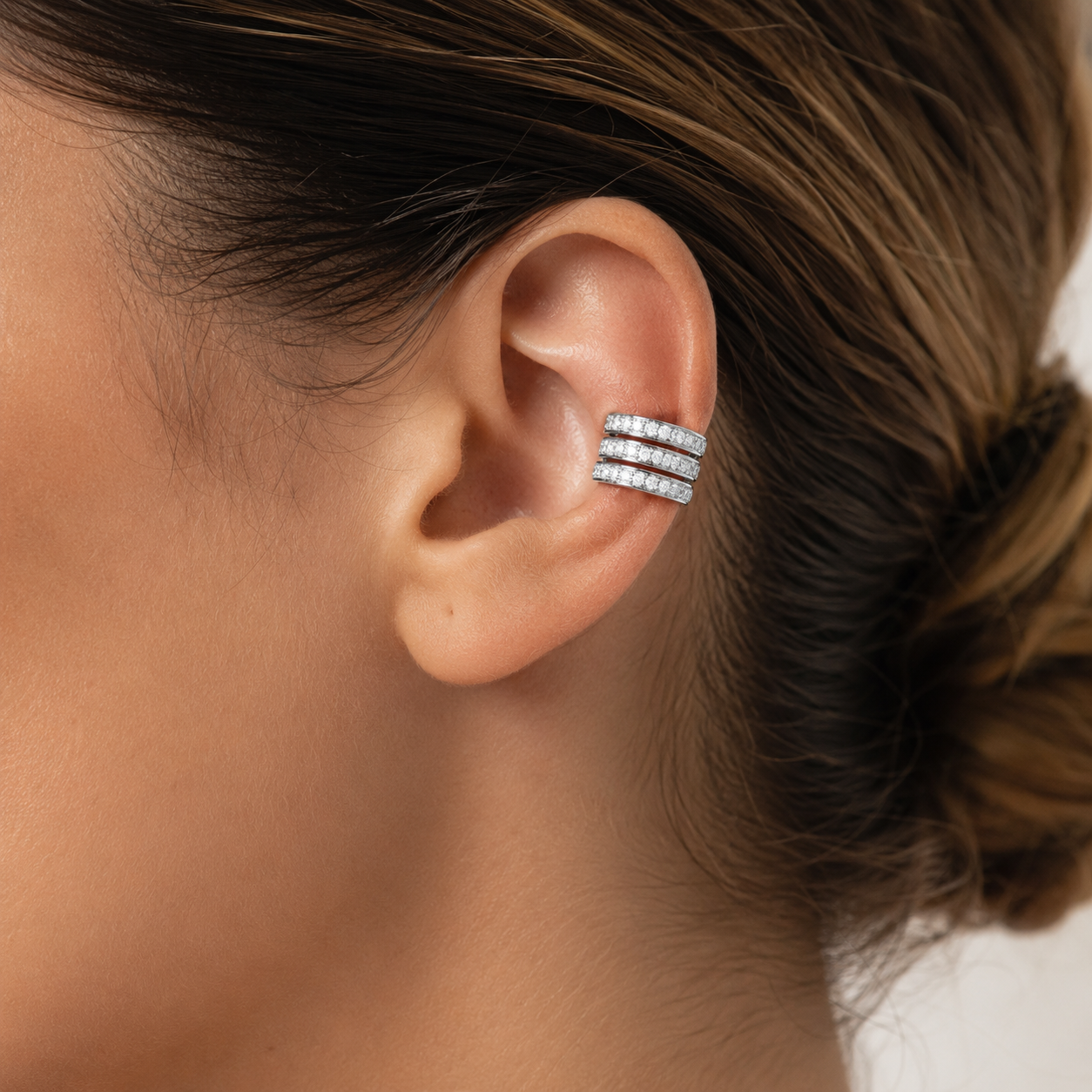 One Side White Gold and Diamond Cuff Earrings